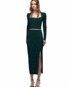 Self-portrait READY TO WEAR Green And Black Ribbed Knit Top