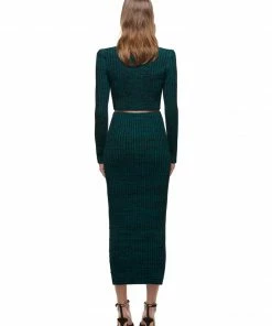 Self-portrait READY TO WEAR Green And Black Ribbed Knit Top