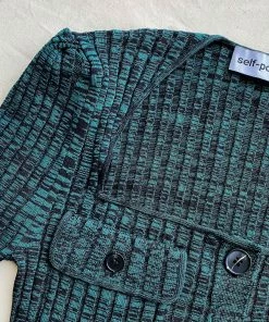 Self-portrait Green And Black Ribbed Knit Dress