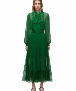 Self-portrait Green Chiffon Trimmed Dress READY TO WEAR