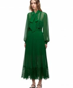 Self-portrait Green Chiffon Trimmed Dress READY TO WEAR