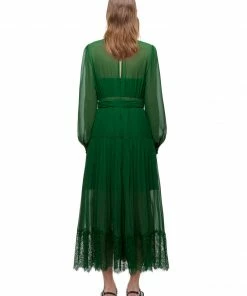Self-portrait Green Chiffon Trimmed Dress READY TO WEAR