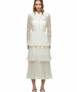 Self-portrait READY TO WEAR Ivory Chiffon Midi Dress