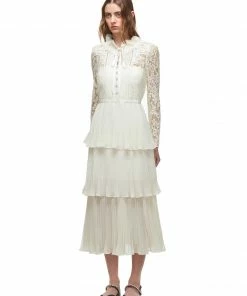 Self-portrait READY TO WEAR Ivory Chiffon Midi Dress