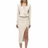 Self-portrait Cream Ribbed Knit Midi Dress READY TO WEAR