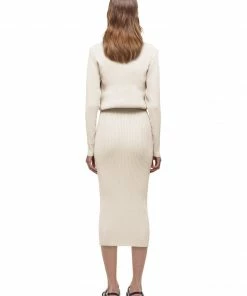 Self-portrait Cream Ribbed Knit Midi Dress READY TO WEAR