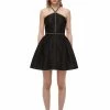 Self-portrait READY TO WEAR Black Taffeta Diamante Trim Mini Dress