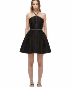 Self-portrait READY TO WEAR Black Taffeta Diamante Trim Mini Dress