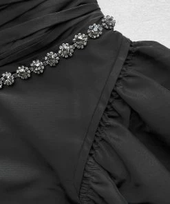 Self-portrait READY TO WEAR Black Taffeta Diamante Trim Mini Dress