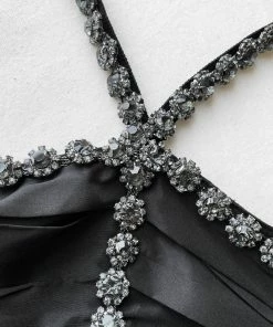 Self-portrait READY TO WEAR Black Taffeta Diamante Trim Mini Dress