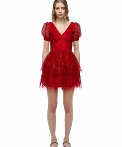 Self-portrait Red Grid Sequin Mini Dress READY TO WEAR