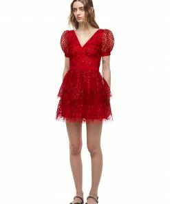 Self-portrait Red Grid Sequin Mini Dress READY TO WEAR