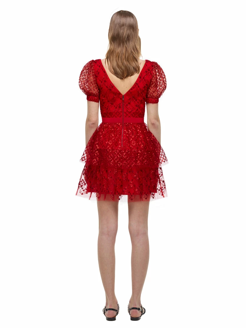Self-portrait Red Grid Sequin Mini Dress READY TO WEAR