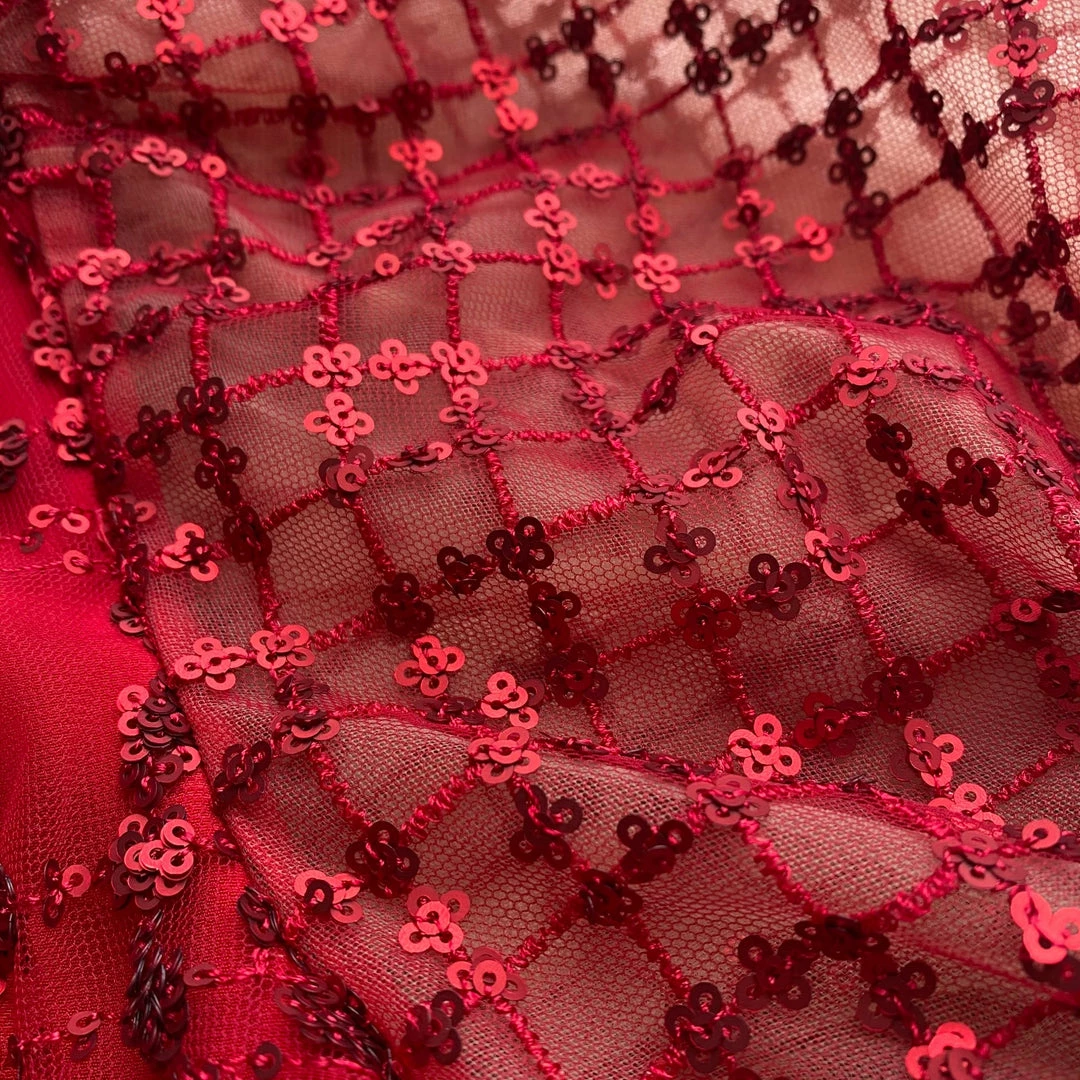 Self-portrait Red Grid Sequin Mini Dress READY TO WEAR