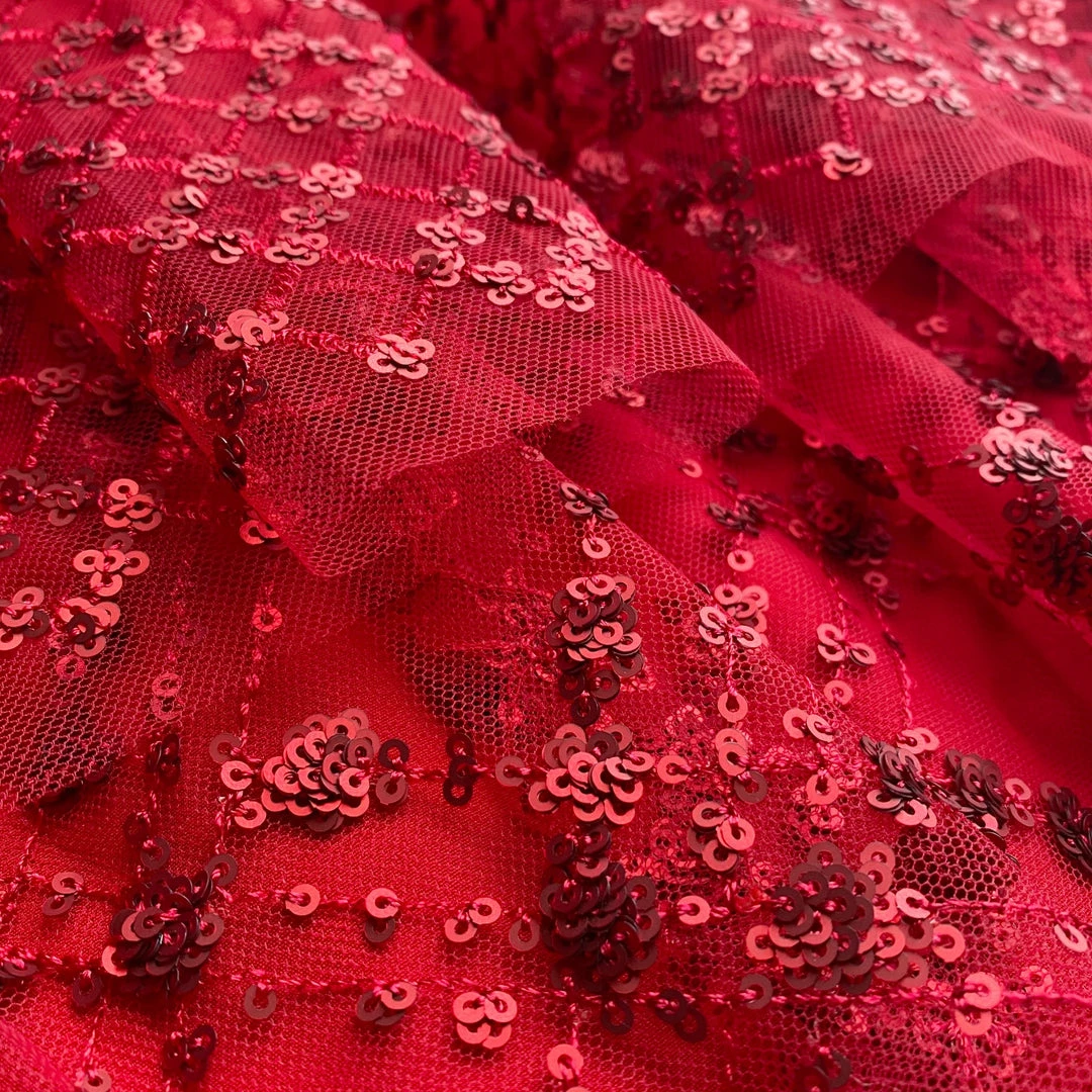 Self-portrait Red Grid Sequin Mini Dress READY TO WEAR