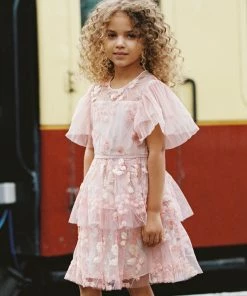 Self-portrait KIDS Pink Flower Mesh Mini Dress