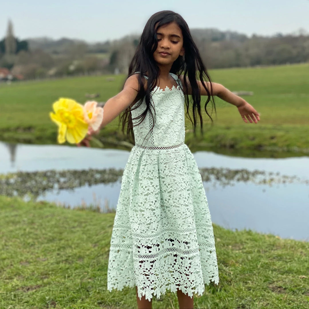 Self-portrait KIDS Mint Azaelea Bow Detail Midi Dress