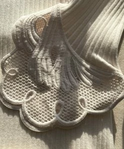 Self-portrait READY TO WEAR Ivory Inserted Lace Ribbed Knit Buttoned Dress