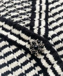 Self-portrait Black And White Melange Knit Cardigan
