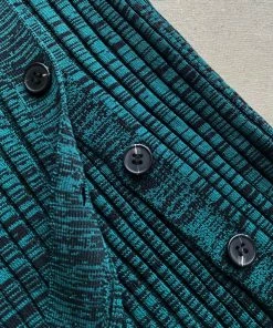 Self-portrait READY TO WEAR Green And Black Ribbed Knit Midi Skirt