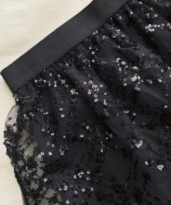 Self-portrait Black Grid Sequin Tiered Skirt READY TO WEAR