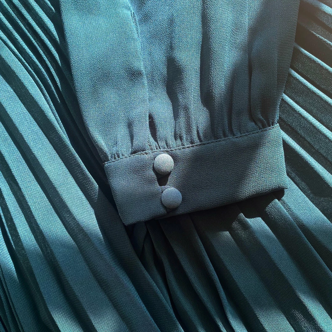 Self-portrait Teal Chiffon Scallop Midi Dress READY TO WEAR