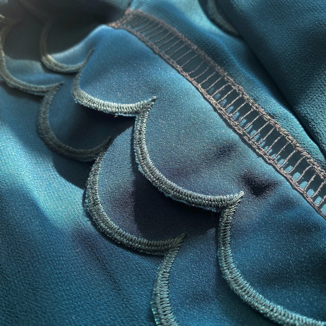 Self-portrait Teal Chiffon Scallop Midi Dress READY TO WEAR