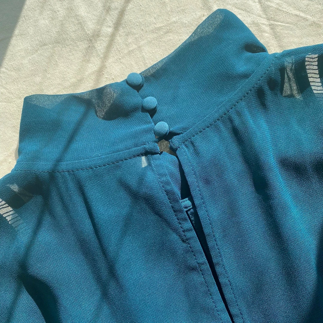 Self-portrait Teal Chiffon Scallop Midi Dress READY TO WEAR