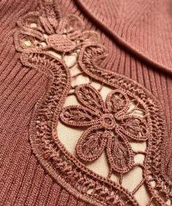 Self-portrait Brown Lace Applique Knit Dress READY TO WEAR