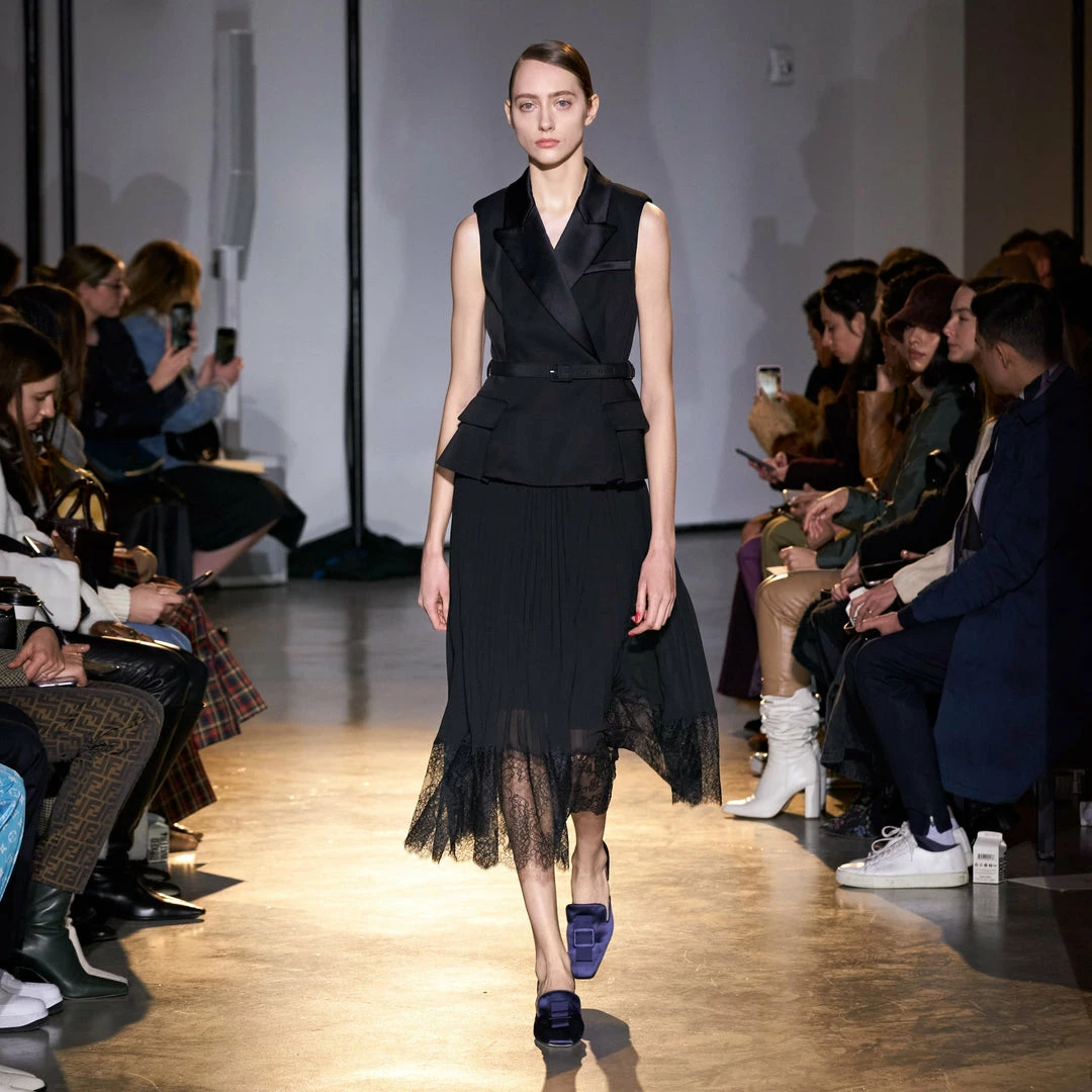 Self-portrait READY TO WEAR Tailored Crepe And Chiffon Midi Dress