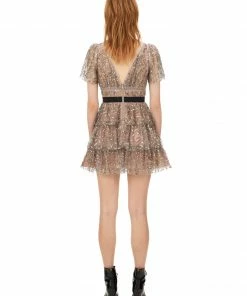 Self-portrait Grey Leaf Sequin Mini Dress