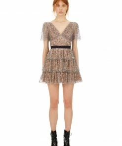 Self-portrait Grey Leaf Sequin Mini Dress