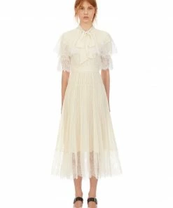 Self-portrait Cream Chiffon Tiered Midi Dress