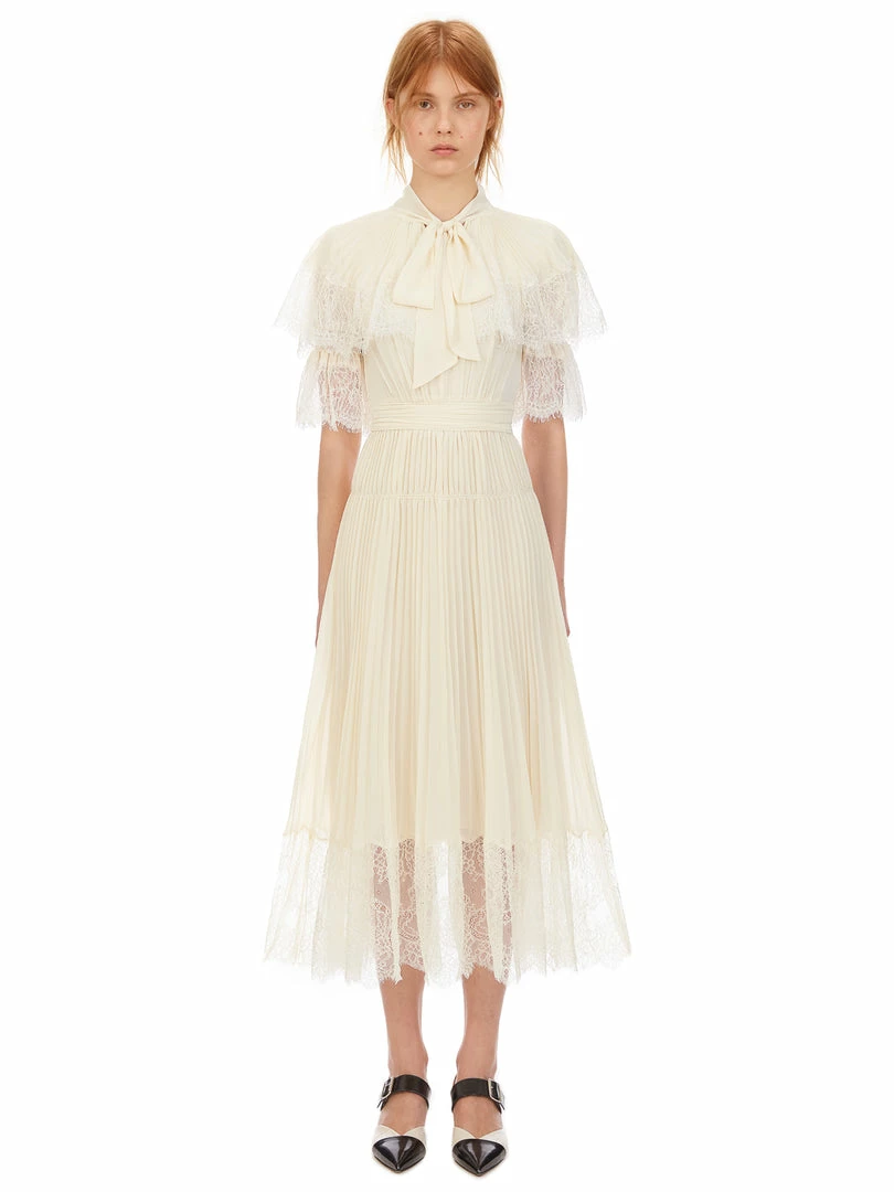 Self-portrait Cream Chiffon Tiered Midi Dress