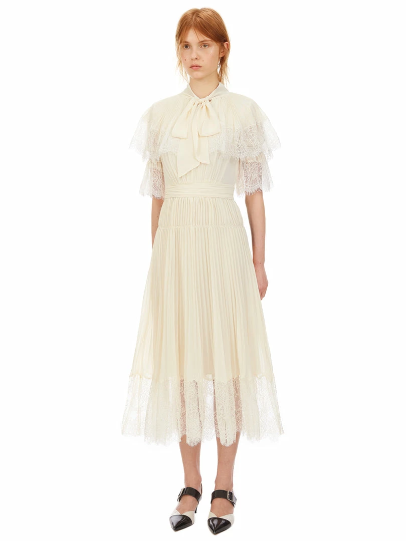 Self-portrait Cream Chiffon Tiered Midi Dress