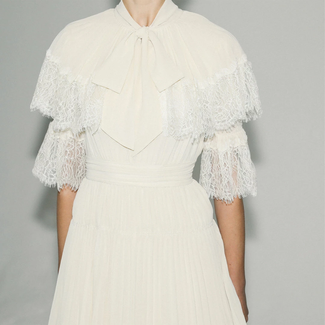 Self-portrait Cream Chiffon Tiered Midi Dress