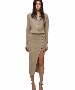 Self-portrait Mushroom Ribbed Knit Dress