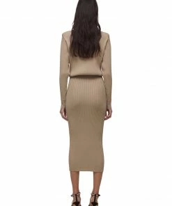 Self-portrait Mushroom Ribbed Knit Dress