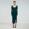 Self-portrait Deep Teal Iris Midi Dress READY TO WEAR