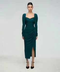 Self-portrait Deep Teal Iris Midi Dress READY TO WEAR