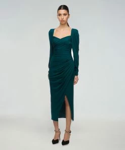 Self-portrait Deep Teal Iris Midi Dress READY TO WEAR