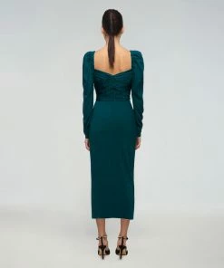 Self-portrait Deep Teal Iris Midi Dress READY TO WEAR