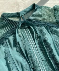 Self-portrait Sage Lace Trim Midi Dress READY TO WEAR