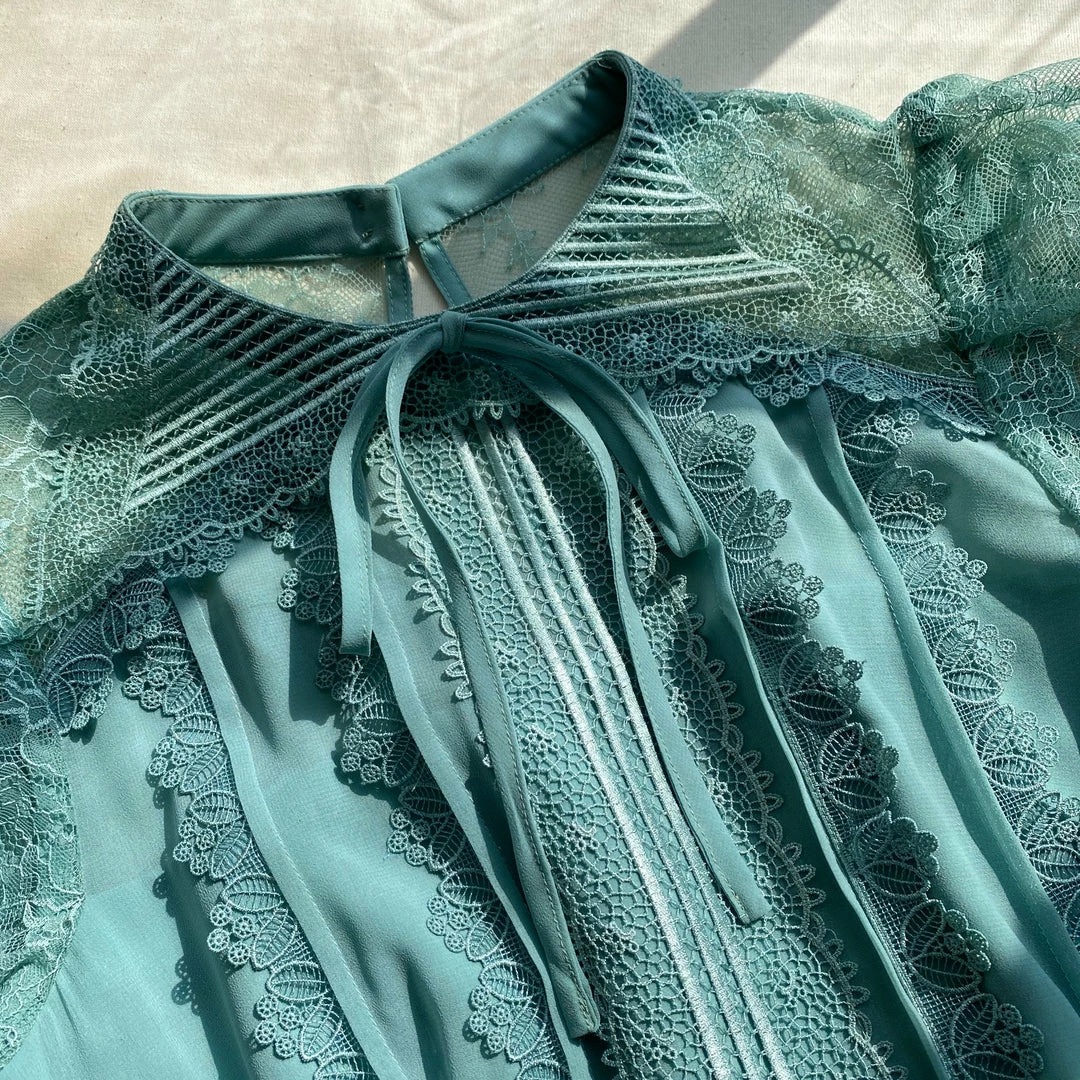 Self-portrait Sage Lace Trim Midi Dress READY TO WEAR