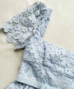 Self-portrait Powder Blue Guipure Lace Midi Dress