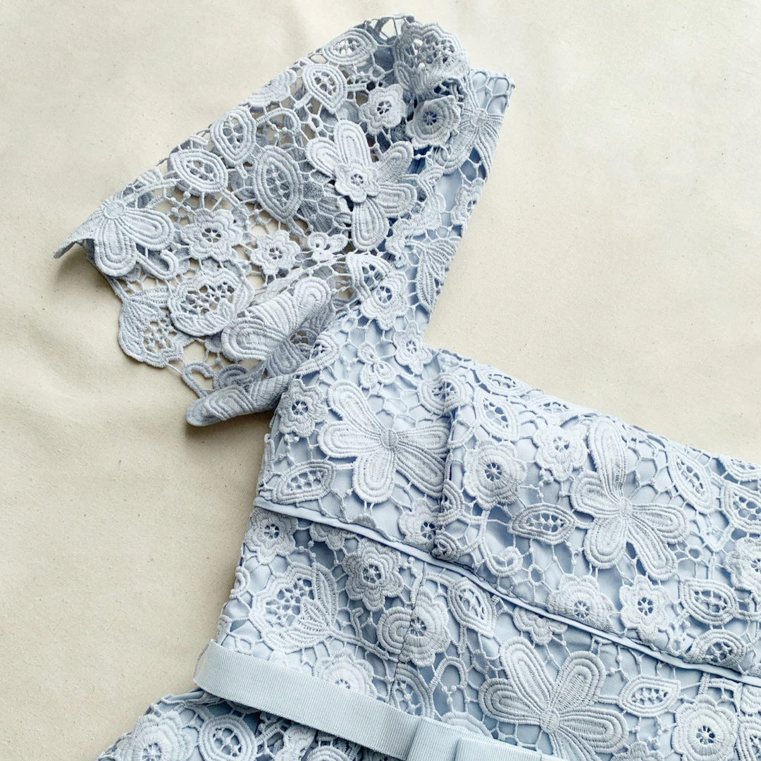 Self-portrait Powder Blue Guipure Lace Midi Dress