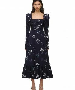 Self-portrait Navy Vintage Floral Midi Dress