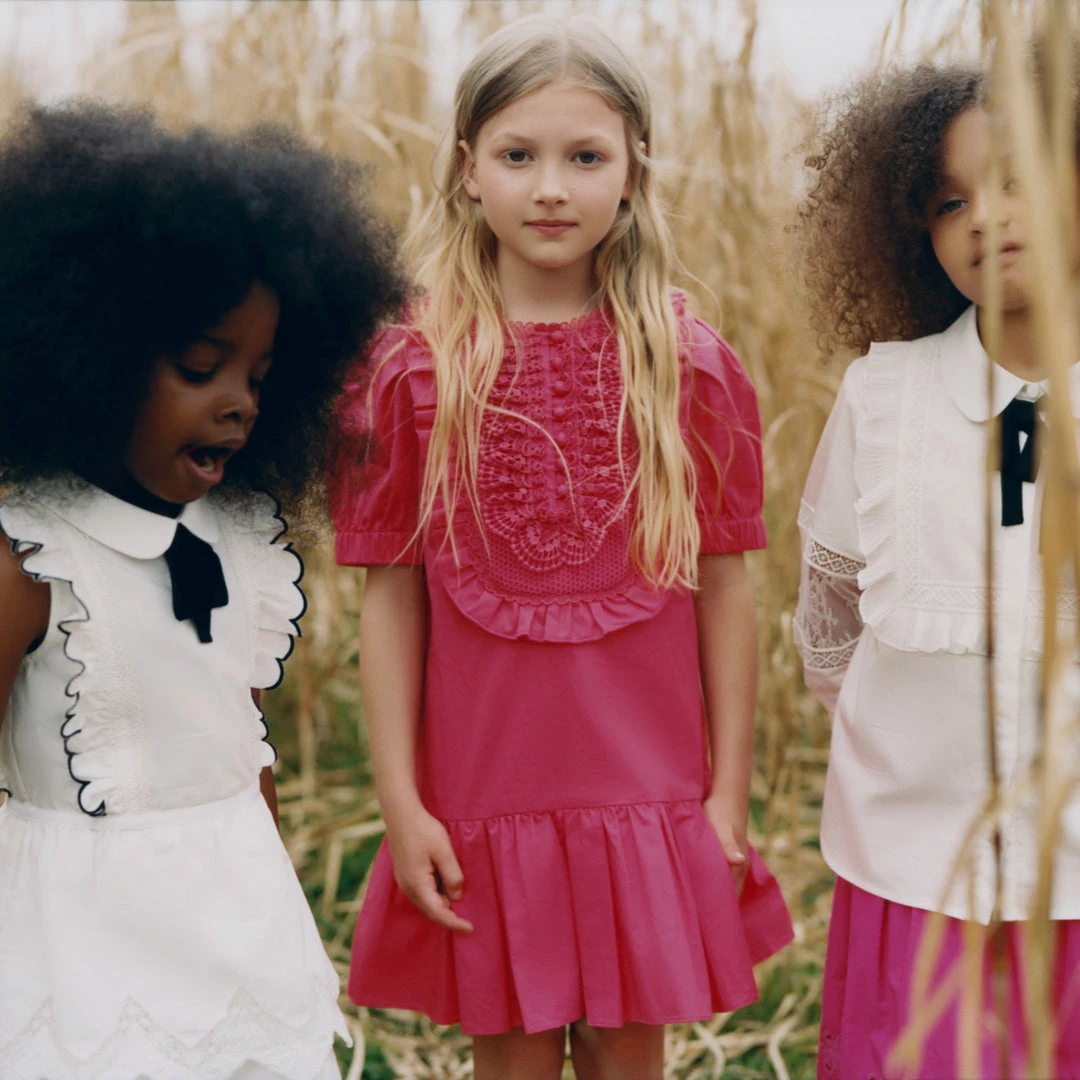 Self-portrait KIDS Pink Cotton Lace-Bib Mini Dress