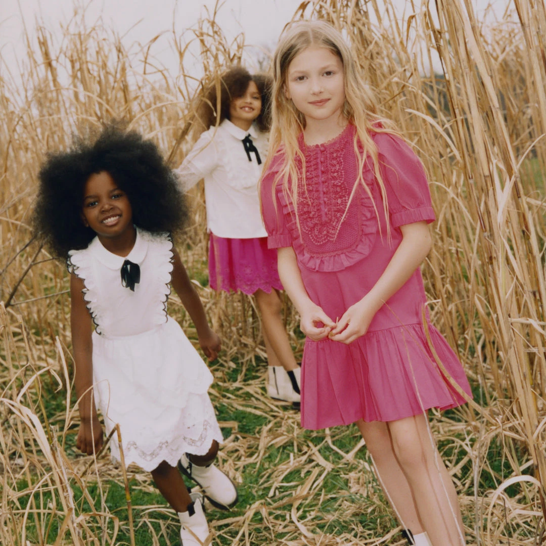 Self-portrait KIDS Pink Cotton Lace-Bib Mini Dress