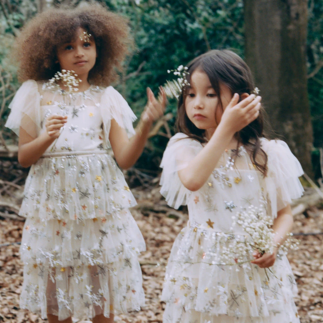 Self-portrait KIDS Ivory Star Mesh Mini Dress